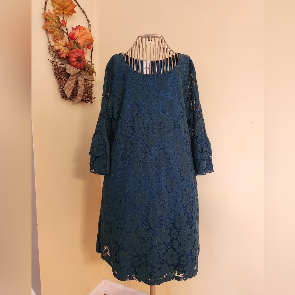 Pink Coconut Teal Green Lace Dress - Medium